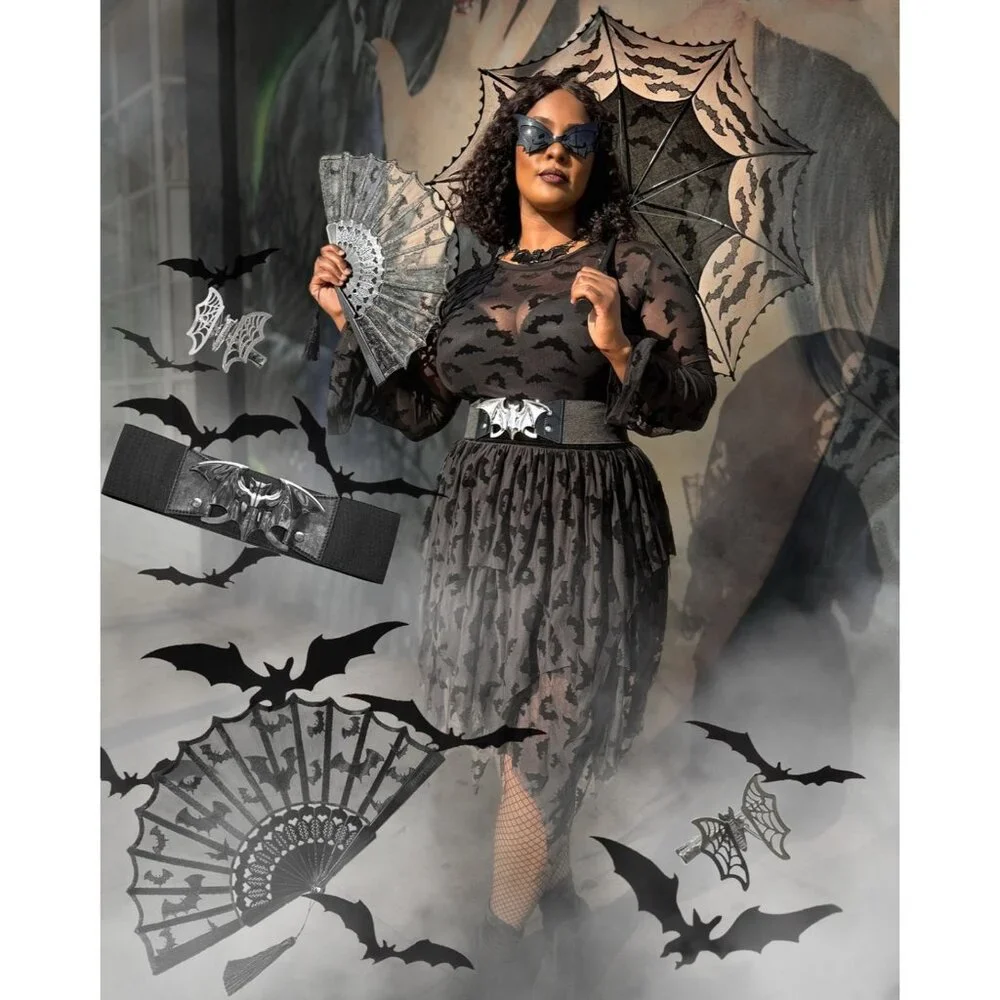 Bat Belt Womens 2XL-3XL Silver Stretchy Elastic Waist Halloween Trick or Treat - Picture 4 of 5